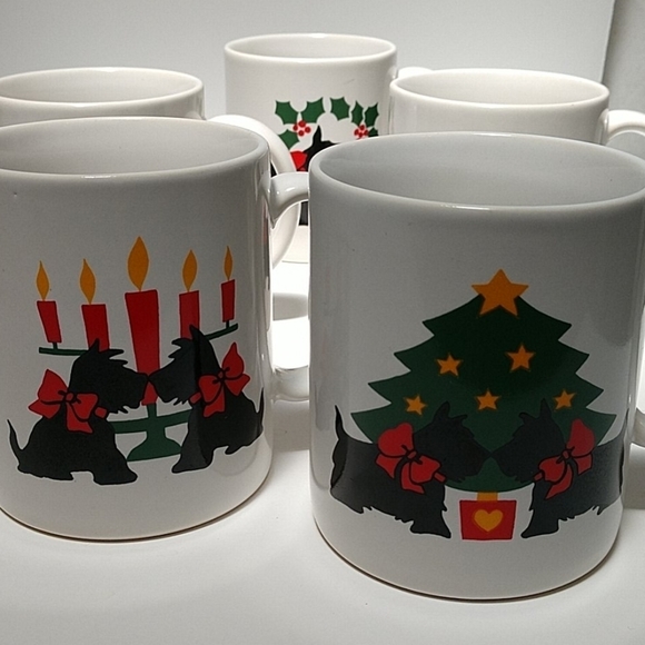 Set of 5 Scottie Terrier Christmas Ceramic Mugs - Picture 3 of 16